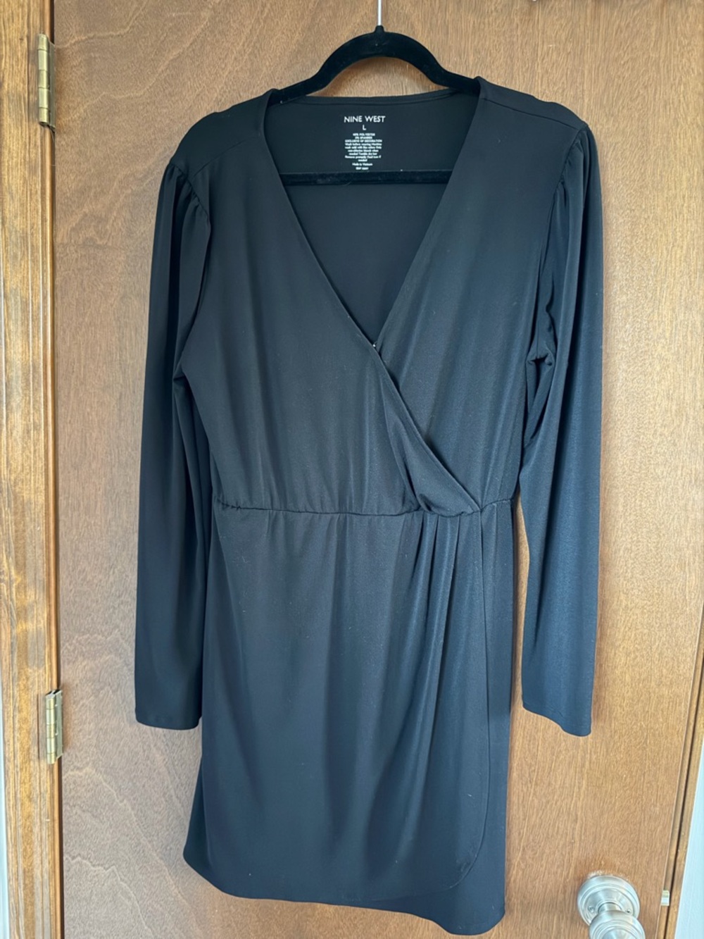 Nine West Black Long-Sleeve Faux-Wrap Mini Dress